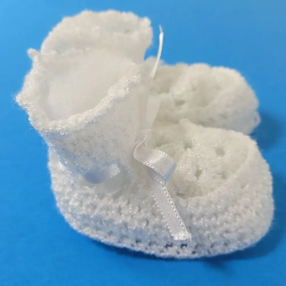 Handmade Crochet Baby Booties Shoes White Newborn Infant Soft Knit Shower Gift
